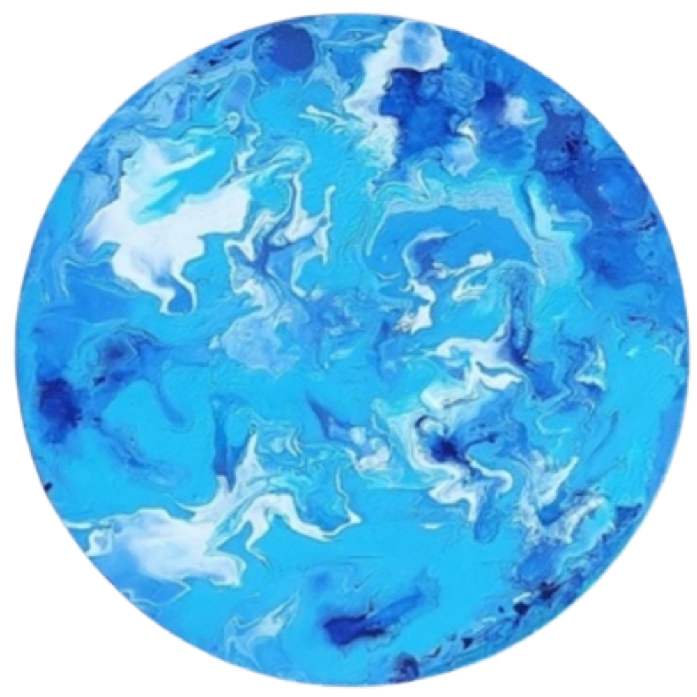Hand Crafted Blue and White Abstract Design Round 12 x 12 Inches Canvas Picture - Picture 3 of 4